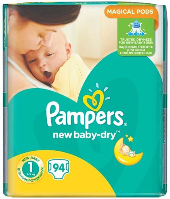 Подгузники Pampers (Памперсы) New Baby-Dry для новорожденных NB 1 (2-5 кг), 94 шт