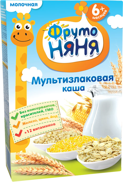 Каша ФрутоНяня мультизлаковая с молоком быстрорастворимоя, с 6 мес., 200 гр.
