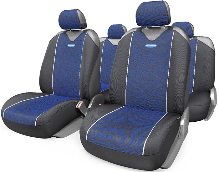Майки AUTOPROFI Carbon Plus, закрытое сиденье, полиэстер под карбон, 9 предметов, чёрный/синий