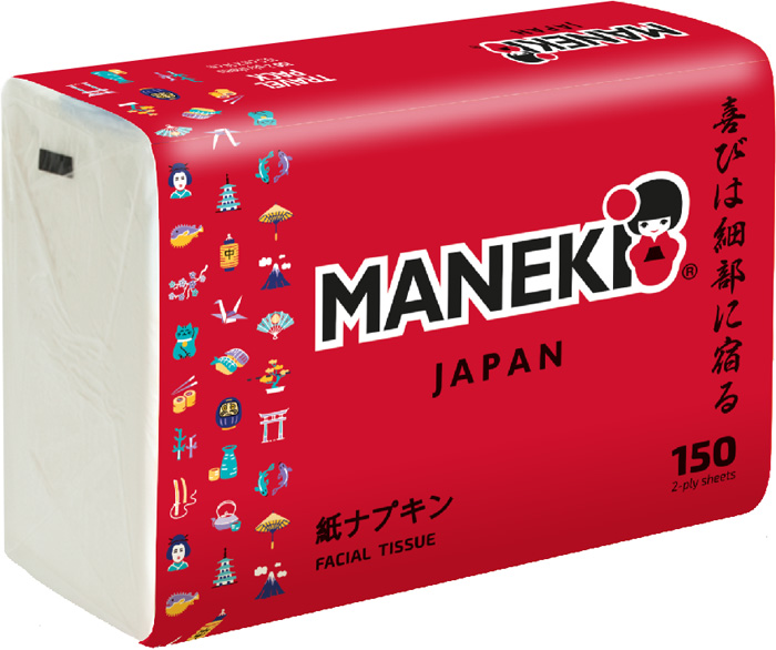 Салфетки бумажные Maneki Kabi 2-слойные белые, 150 шт.
