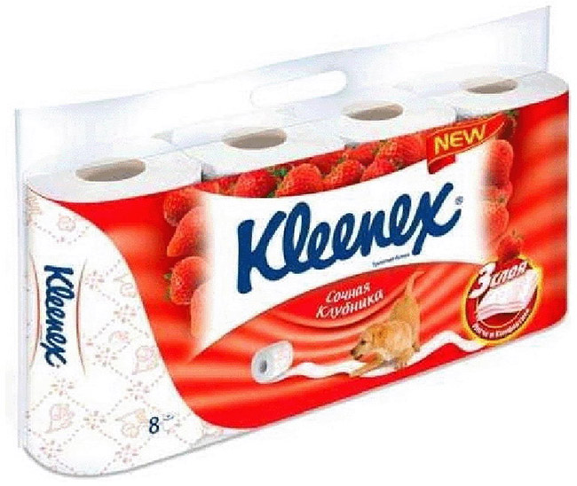 Туалетная бумага Kleenex аромат Клубники 3 слоя, 8 шт.