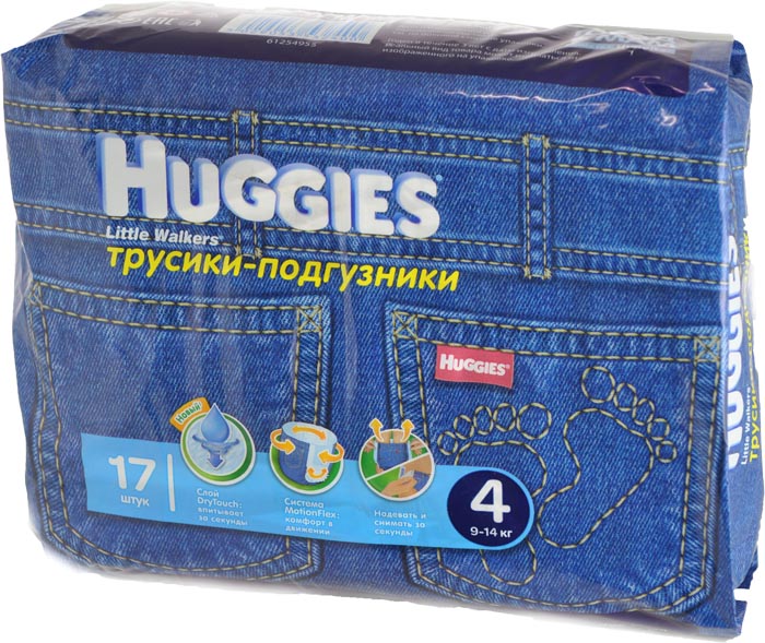 Подгузники-трусики Huggies (Хаггис) Джинс 4 (9-14кг), 17 шт.