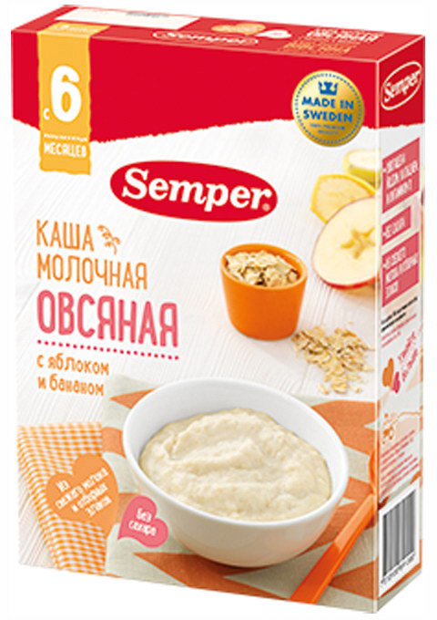 Каша Semper молочная Овсяная с яблоком и бананом с 6 мес., 200 гр.