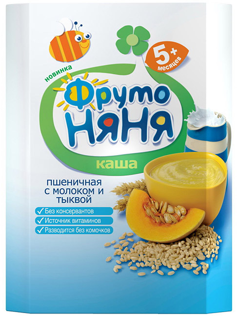 Каша ФрутоНяня пшеничная с молоком, тыквой быстрорастворимая, с 5 мес., 200 гр.