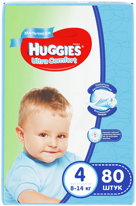 Подгузники Huggies (Хаггис) Ultra Comfort для мальчиков GIGA 4 (8-14кг), 80 шт.