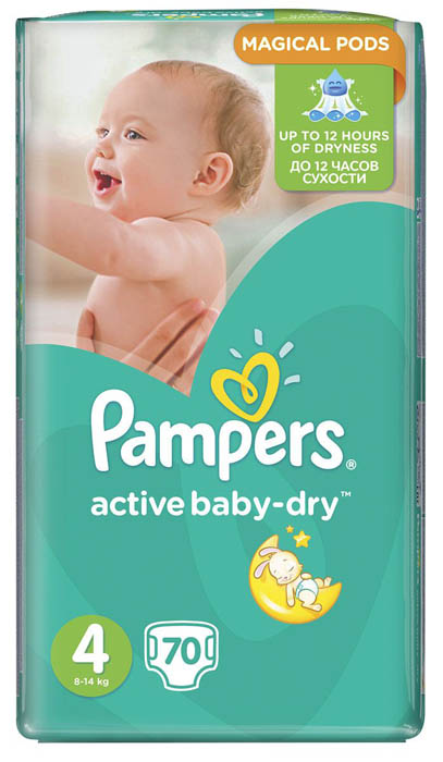 Подгузники Pampers (Памперсы) Active Baby-Dry Maxi 4 (8-14 кг), 70 шт.