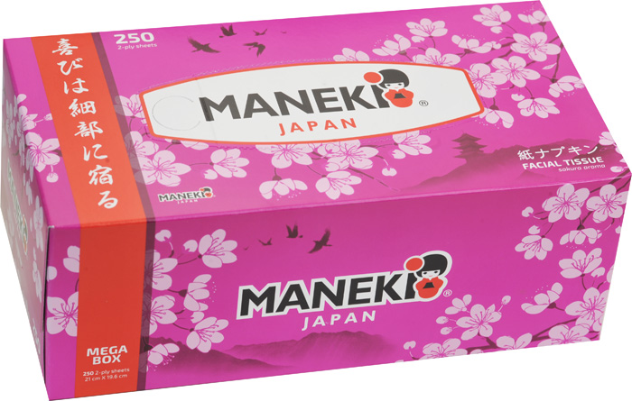 Салфетки бумажные Maneki Sakura с ароматом сакуры 2-слойные, белые, 250 шт.