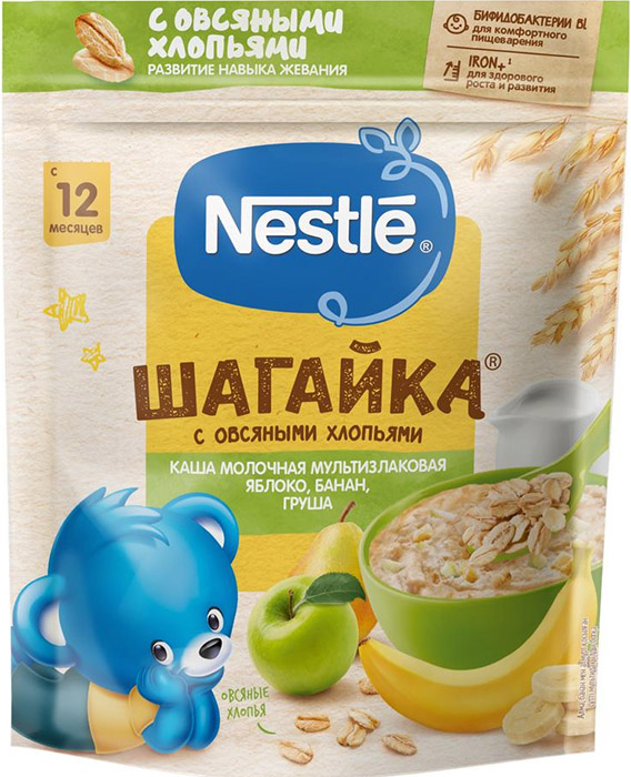 Каша Nestle сухая Шагайка 5 злаков Яблоко Банан Груша, с 12 мес., 200 гр.