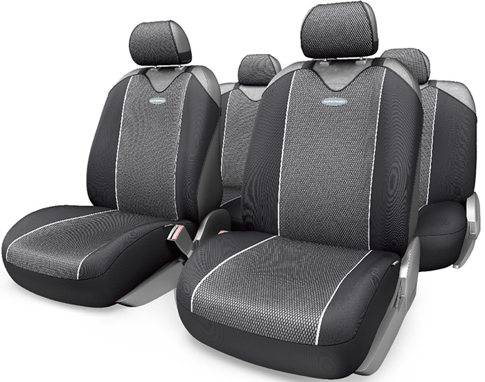 Майки AUTOPROFI Carbon Plus, закрытое сиденье, полиэстер под карбон, 9 предметов, чёрный/серый