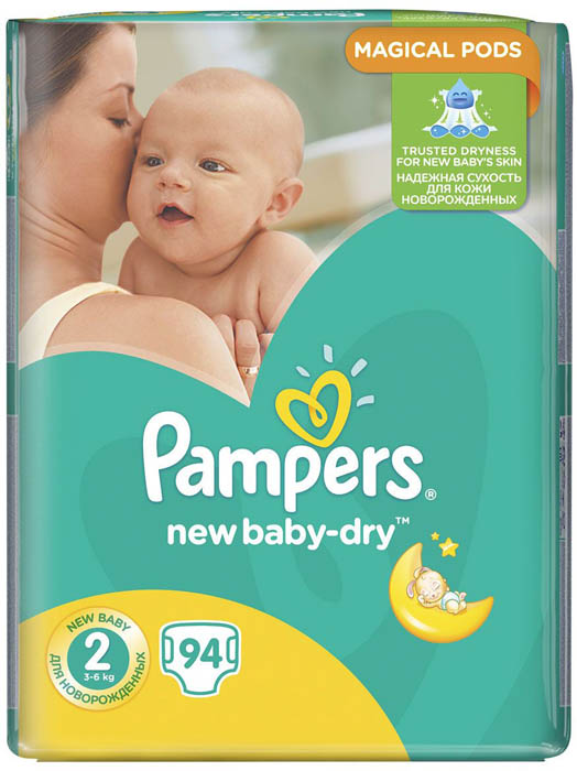 Подгузники Pampers (Памперсы) New Baby-Dry Mini 2 (3-6 кг), 94 шт.