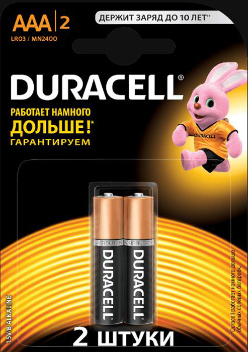 Батарейка щелочная Duracell Basic AAA 1.5V LR03, 2 шт.