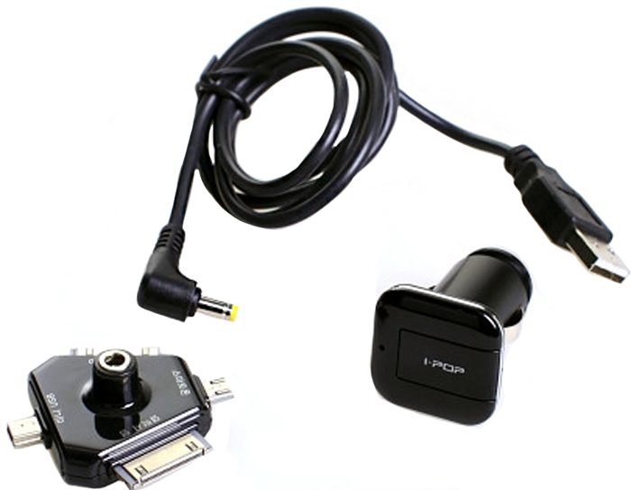 Зарядка для телефона IL SHIN I-Pop 4 Way Charger, 4 штекера, разъем USB, черный