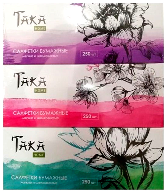 Салфетки бумажные Taka HOME серия Shapes 2 слоя 250 шт. 1/48