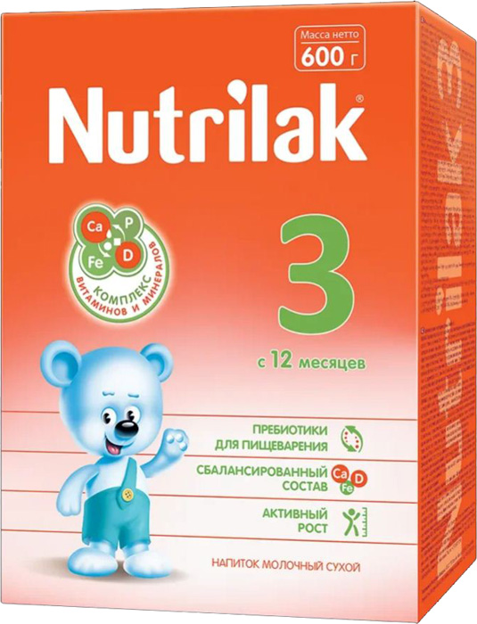 Смесь сухая молочная Nutrilak 3 напиток молочный, с 12 мес., 600 гр.