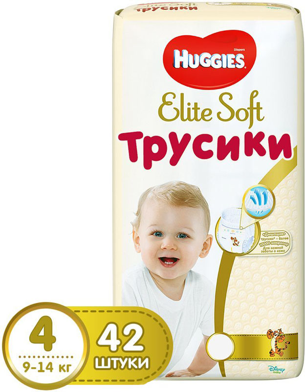 Подгузники-трусики Huggies (Хаггис) Elite Soft Mega 4 (9-14 кг), 42 шт.