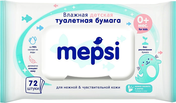 Туалетная бумага влажная Mepsi для детей, 72 шт.