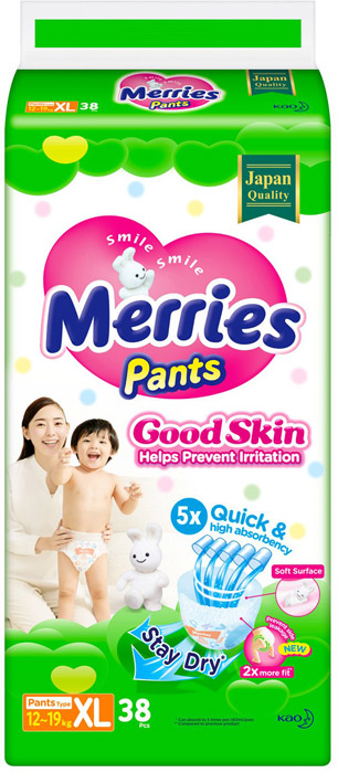 Подгузники-трусики Merries (Мерриес) Good Skin р.XL (12-19 кг), 38 шт.