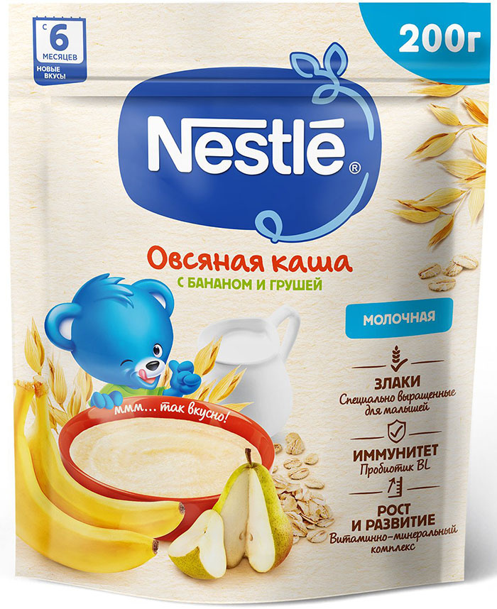 Каша Nestle Овсяная Груша Банан молочная дойпак, с 6 мес., 200 гр.