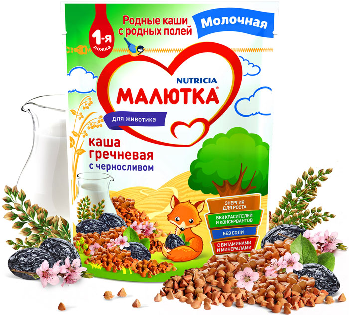 Каша Малютка молочная гречневая с черносливом, с 4 мес., 220 гр.