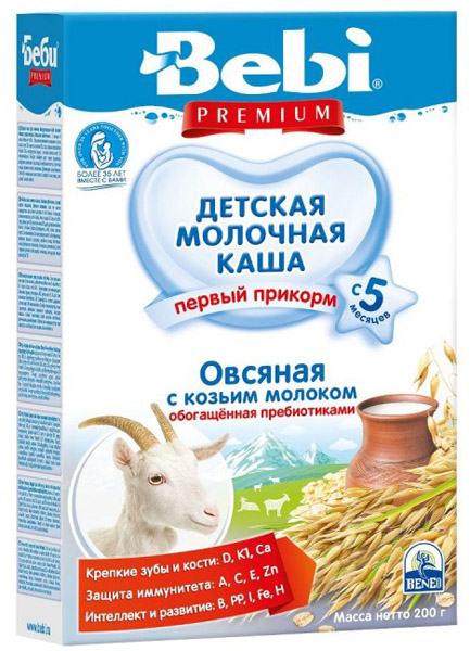 Каша Bebi Premium молочная Овсяная с козьим молоком, с 5 мес., 200 гр.