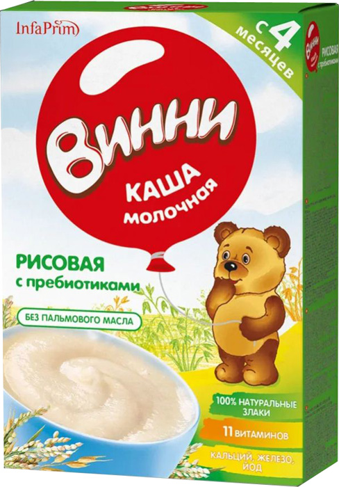 Каша Винни молочная Рисовая с пребиотиками, с 4 мес., 200 гр.