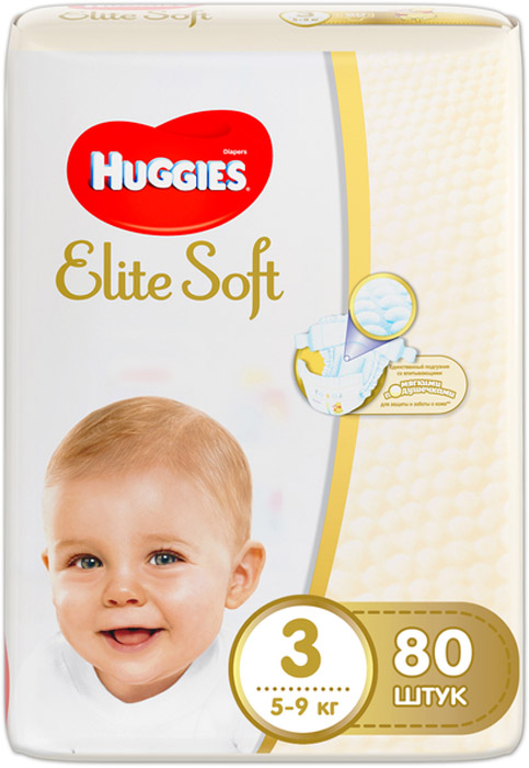 Подгузники Huggies (Хаггис) Elite Soft Mega 3 (5-9кг), 80 шт.