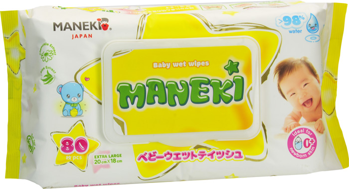 Салфетки влажные Maneki (Манеки) Fantasy детские с экстрактом ромашки и алоэ вера, 80 шт.