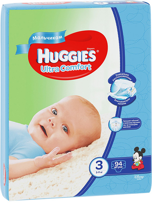 Подгузники Huggies (Хаггис) Ultra Comfort для мальчиков GIGA 3 (5-9кг), 94 шт.
