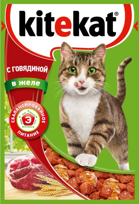Корм для кошек Kitekat с Говядиной в желе, пауч 85 гр.