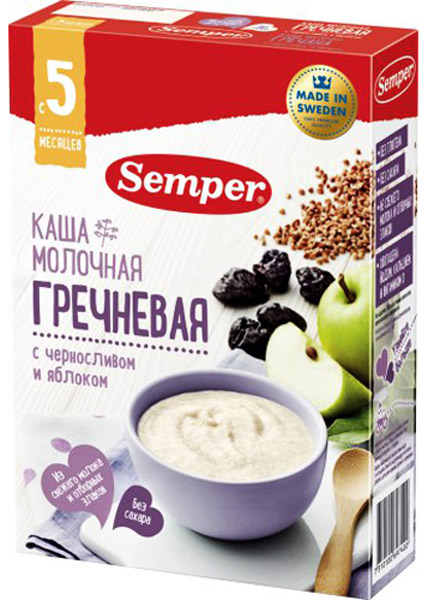 Каша Semper молочная Гречневая с черносливом и яблоком, с 5 мес., 200 гр.