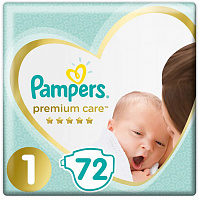 Подгузники Pampers (Памперсы) Premium Care для новорожденных NB 1 (2-5 кг), 72 шт