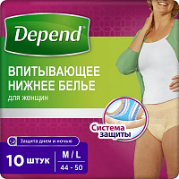 Белье Depend нижнее впитывающее для женщин р.44-50 (M/L), 10 шт.
