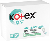 Ежедневные прокладки с антибактериальным слоем внутри Kotex Antibacterial Экстра тонкие, 40 шт.
