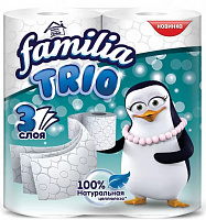 Туалетная бумага Familia Trio Natural белая 3 слоя, 4 шт